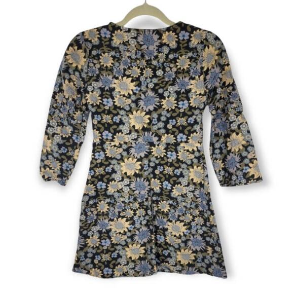 Zara Women’s Floral‎ Mini Dress XS Y2K Retro Velvet 70s Inspired Boho Chic Style - Picture 6 of 6